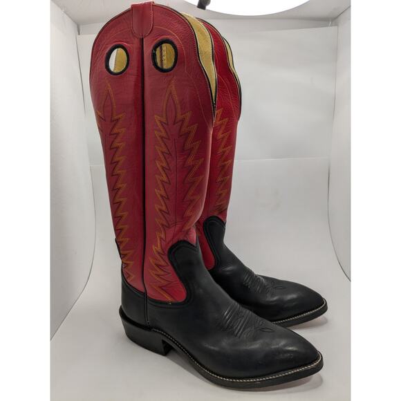 Drews Boots 18" Tall Buckaroo Cowboy Boots 9E Red Black - Picture 5 of 11